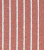 Warm red fabric with narrow vertical white stripes and a subtle woven texture.