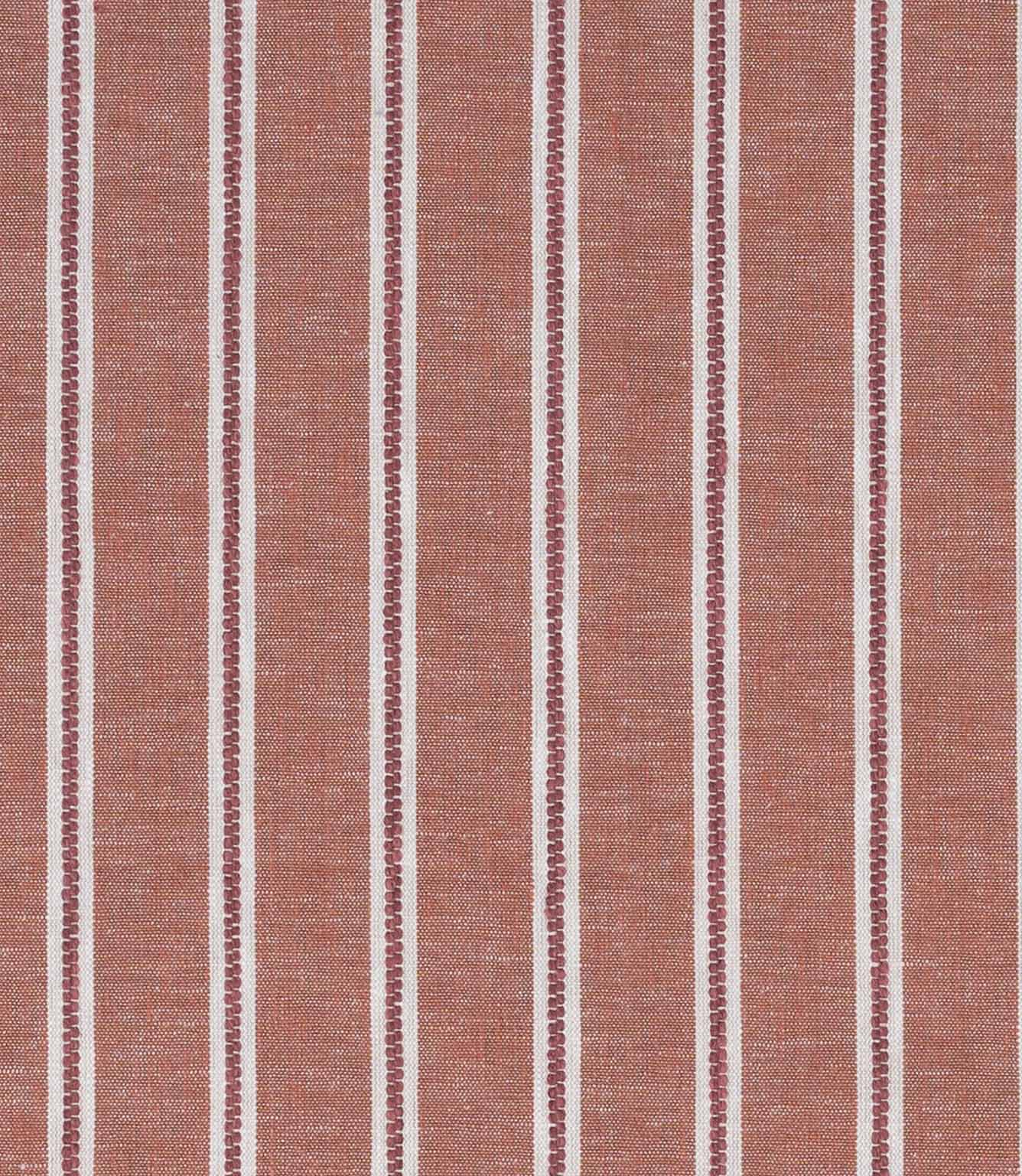 Warm red fabric with narrow vertical white stripes and a subtle woven texture.