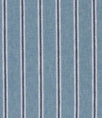 Light blue fabric with alternating narrow white and darker blue vertical stripes, softly textured.