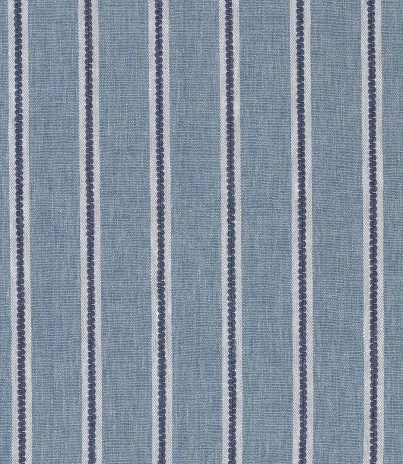 Light blue fabric with alternating narrow white and darker blue vertical stripes, softly textured.