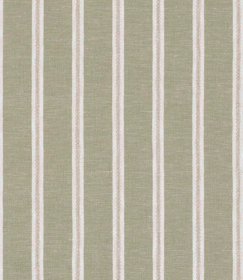 Muted olive green and cream striped fabric with a simple, evenly spaced vertical pattern.