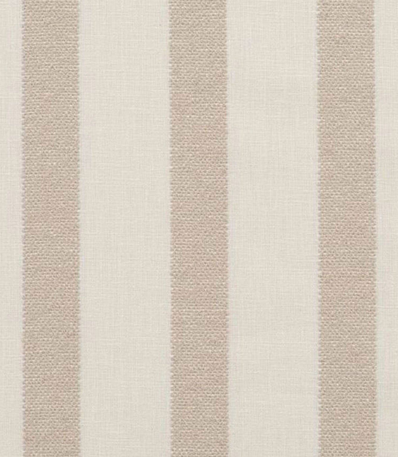 Soft neutral striped fabric with wide vertical bands in warm beige on an off-white background, featuring a subtle woven texture.