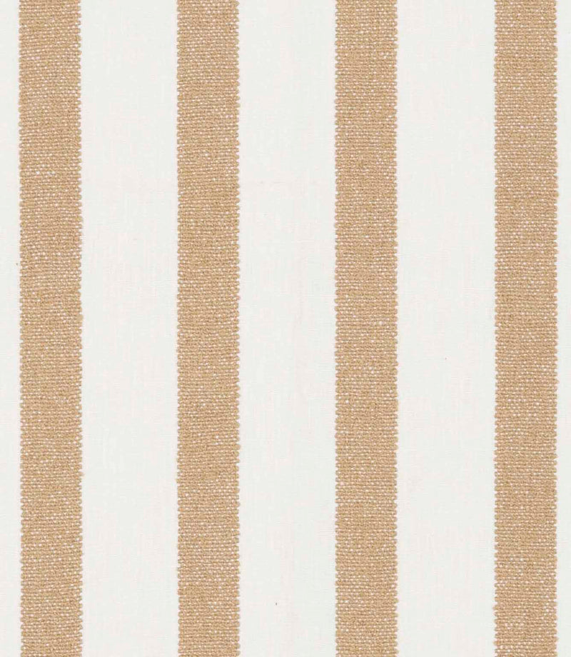 Natural fabric with bold, wide vertical stripes in warm brown on an off-white background.