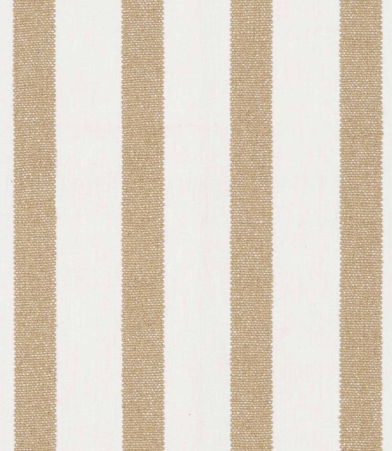 Natural fabric with bold, wide vertical stripes in warm brown on an off-white background.