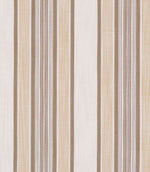 Neutral striped fabric blending beige, cream and soft brown tones in a mix of fine and wide vertical stripes.
