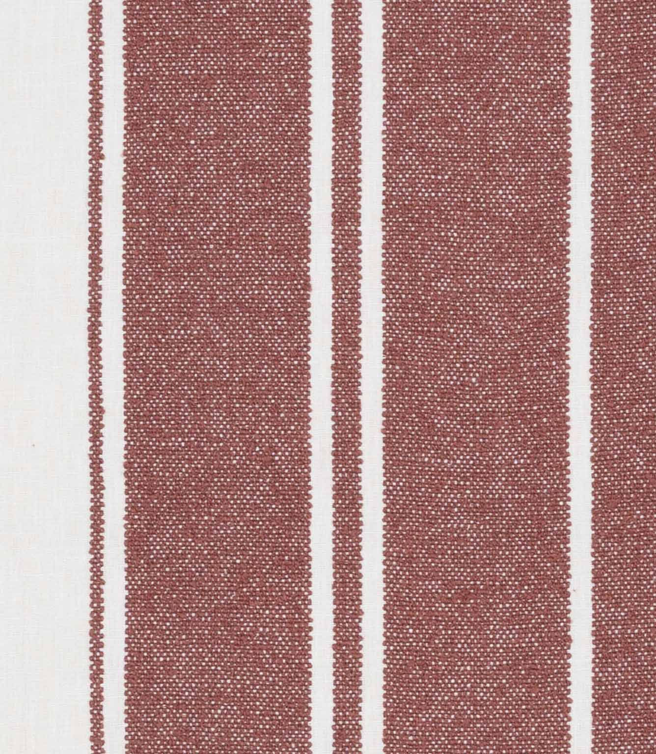 Muted red and off-white striped fabric with bold vertical bands and a slightly textured weave.