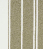 Olive green and white striped fabric with wide vertical stripes and a natural woven texture.
