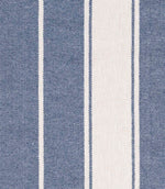 Blue and off-white striped fabric with bold vertical bands and a softly textured weave.