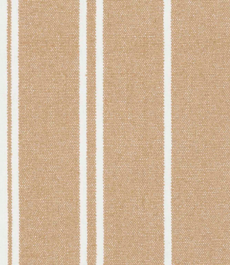 Golden beige and white striped fabric with wide vertical stripes and a lightly textured surface.