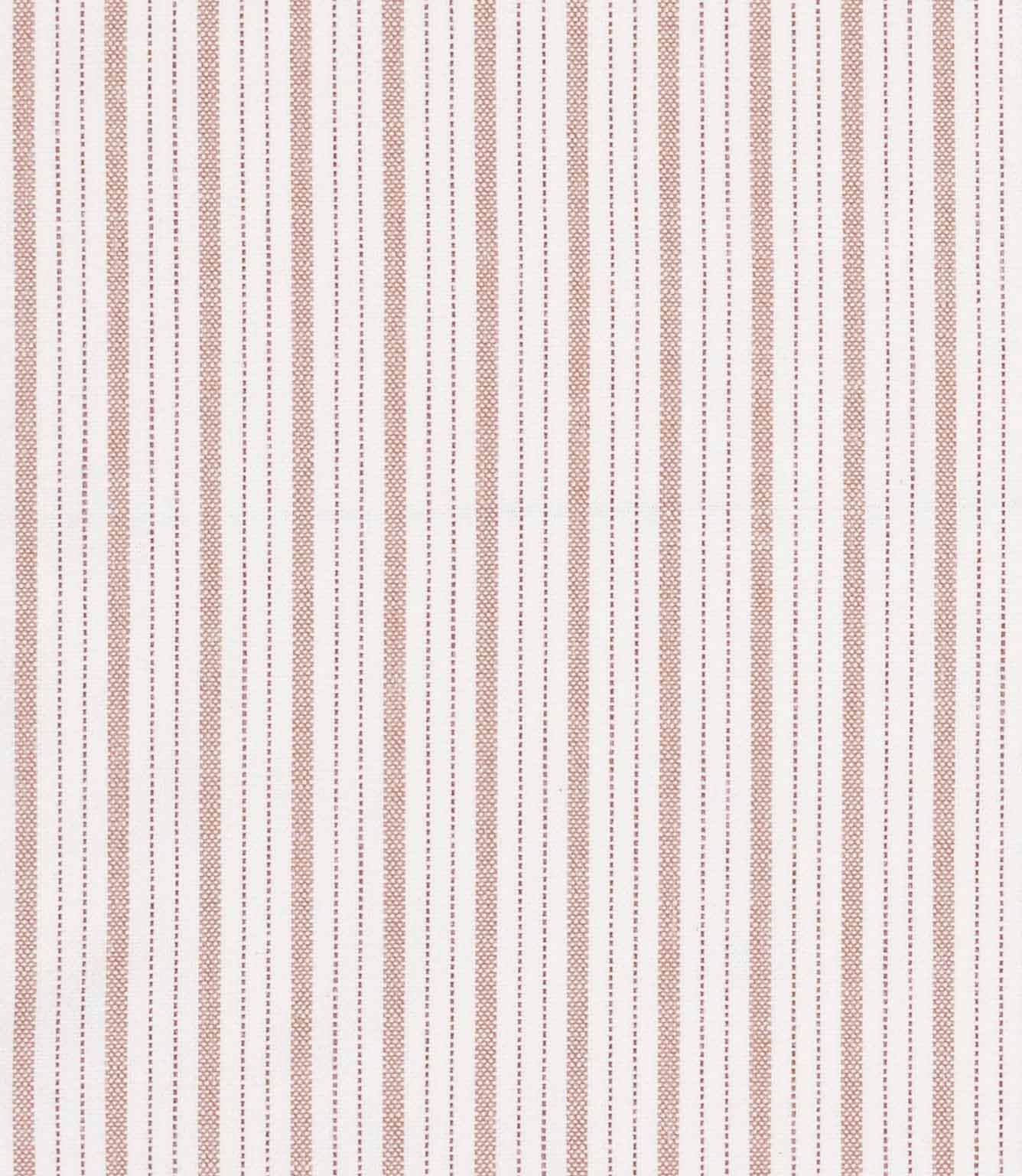 Fine red and neutral multi-stripe fabric with narrow vertical lines and a textured woven finish.