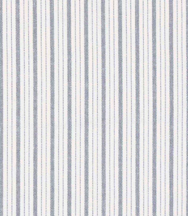 Fine blue and white multi-stripe fabric with narrow vertical lines and subtle woven texture.