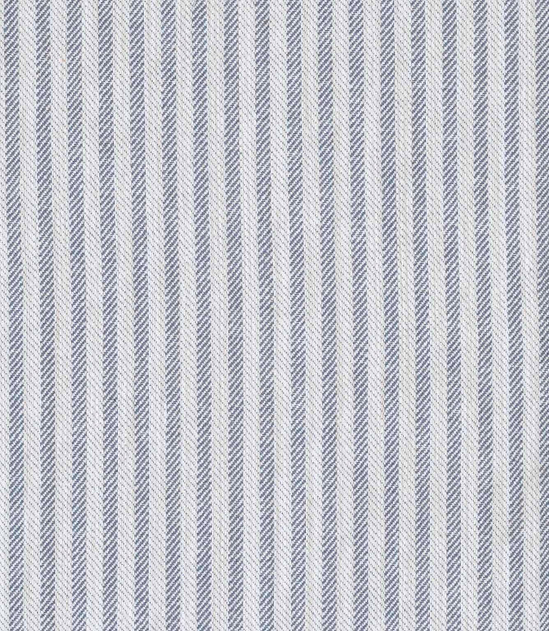 Blue-grey herringbone stripe fabric with narrow chevron lines and a refined woven texture.