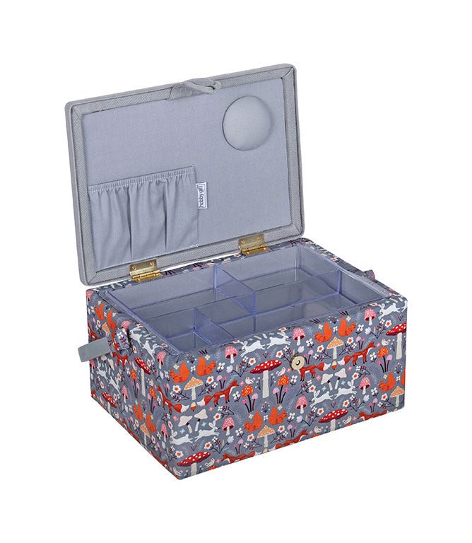 Woodland Toadstool Embroidered Lid Sewing Box - Just Fabrics