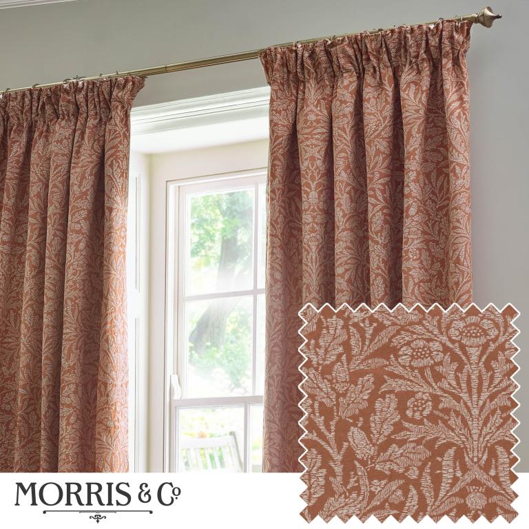 Acorn Brick Pencil Pleat Curtains - Just Fabrics