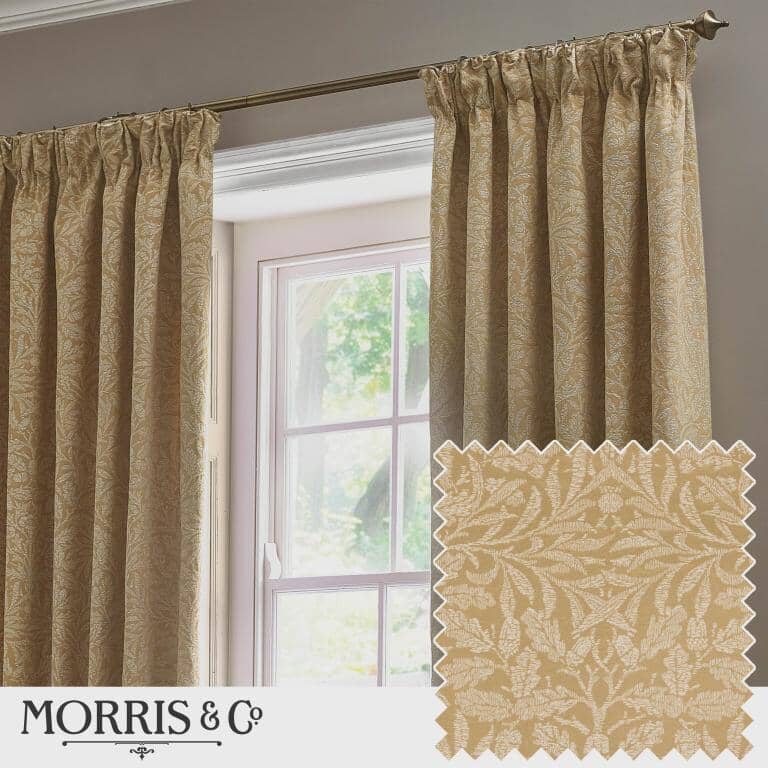 Acorn Gold Pencil Pleat Curtains - Just Fabrics