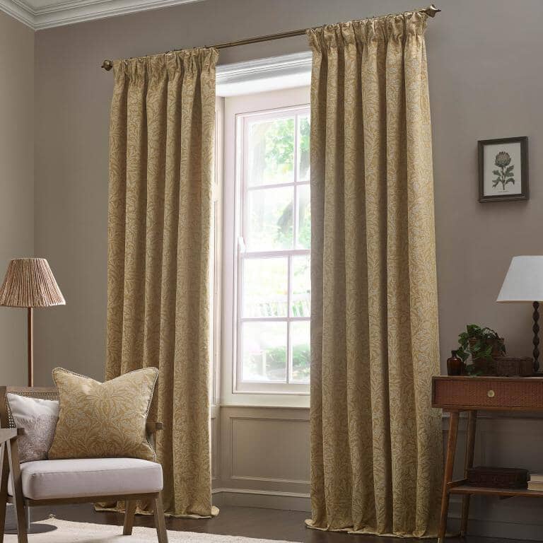 Acorn Gold Pencil Pleat Curtains - Just Fabrics