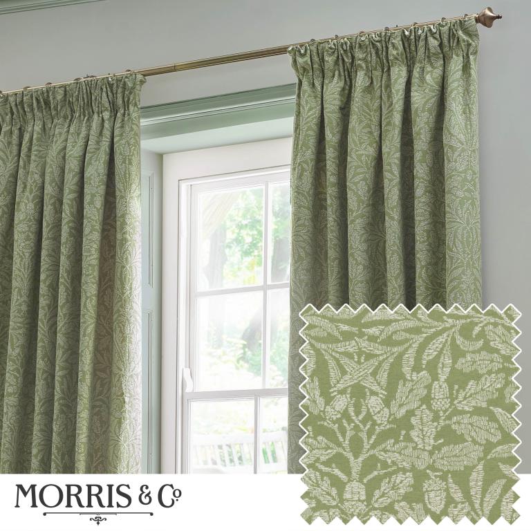 Acorn Sage Pencil Pleat Curtains - Just Fabrics