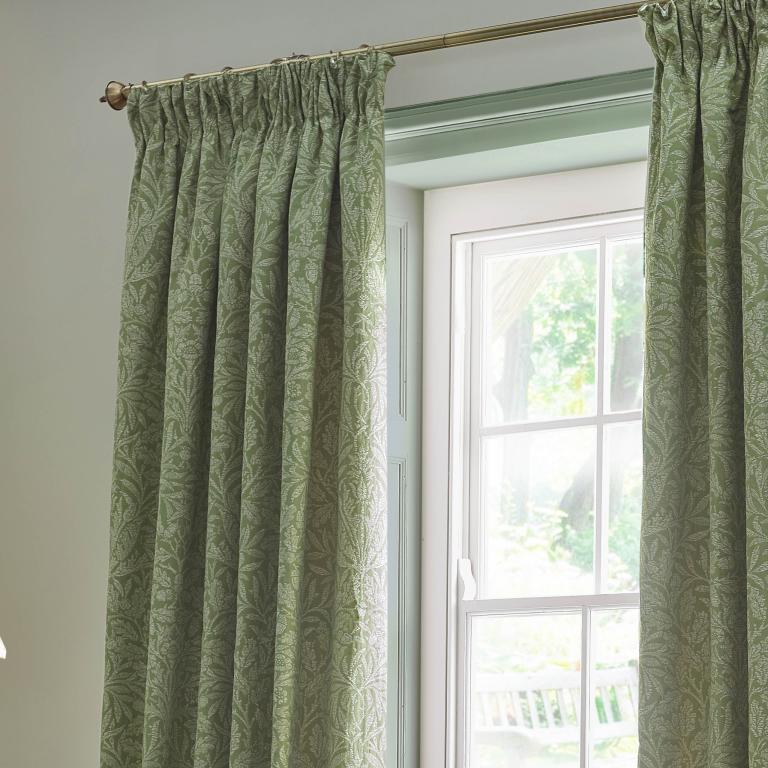 Acorn Sage Pencil Pleat Curtains - Just Fabrics
