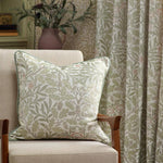 Acorn Stone / Sage Pencil Pleat Curtains - Just Fabrics