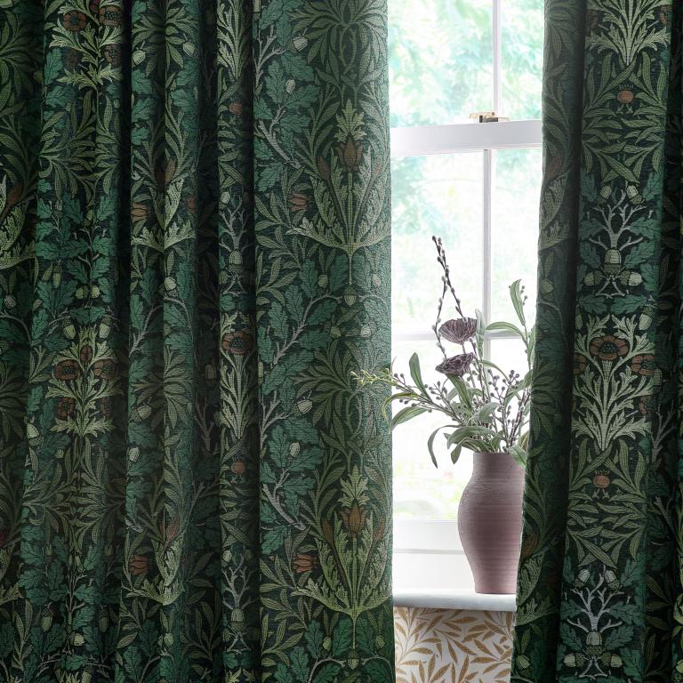 Acorn Thyme / Forest Pencil Pleat Curtains - Just Fabrics