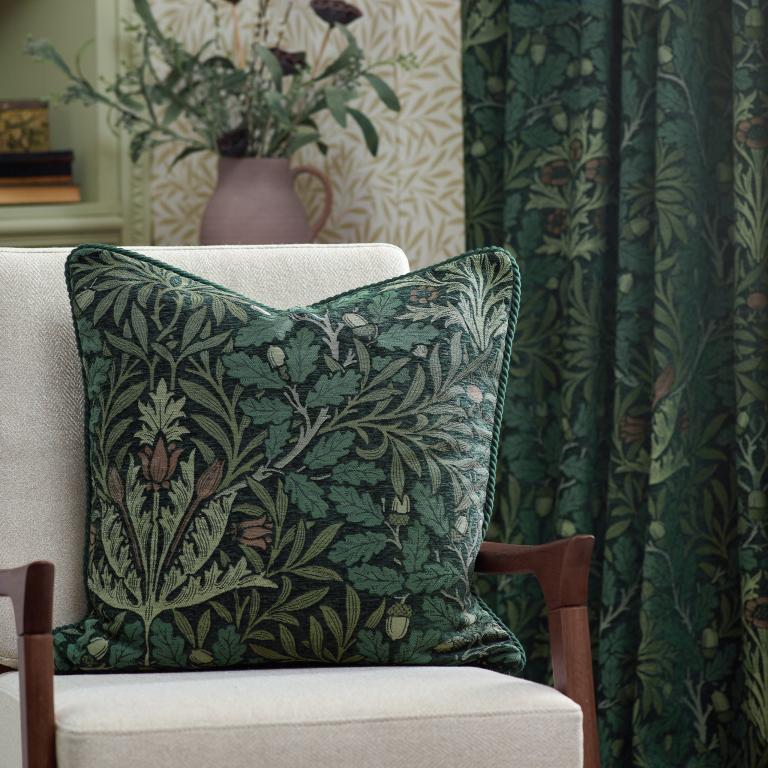 Acorn Thyme / Forest Pencil Pleat Curtains - Just Fabrics