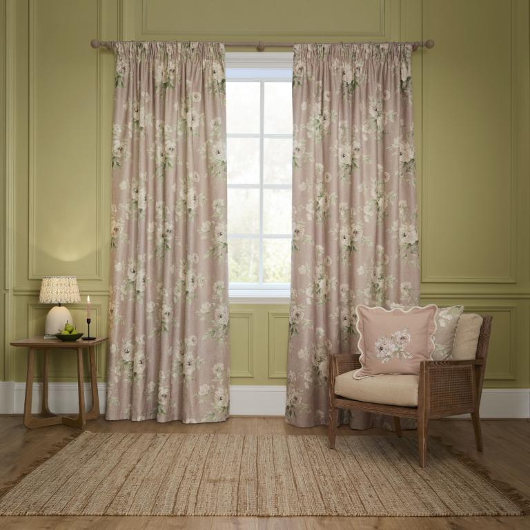 Adele Rose Pencil Pleat Curtains - Just Fabrics