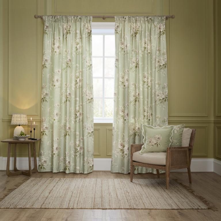 Adele Sage Pencil Pleat Curtains - Just Fabrics