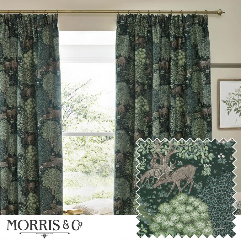 Brook Forest Green Pencil Pleat Curtains - Just Fabrics