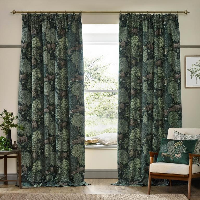 Brook Forest Green Pencil Pleat Curtains - Just Fabrics