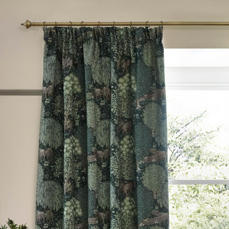 Brook Forest Green Pencil Pleat Curtains - Just Fabrics
