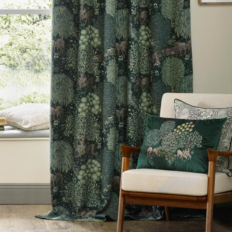 Brook Forest Green Pencil Pleat Curtains - Just Fabrics