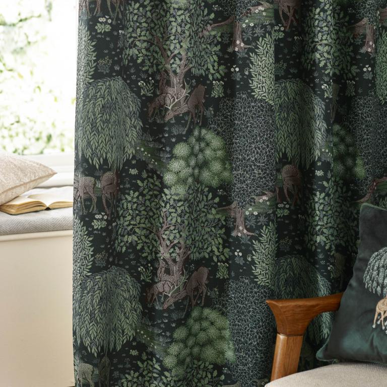 Brook Forest Green Pencil Pleat Curtains - Just Fabrics