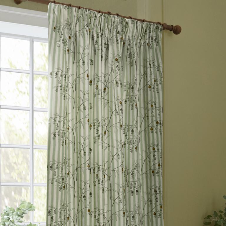 Chinese Lanterns Sage Pencil Pleat Curtains - Just Fabrics