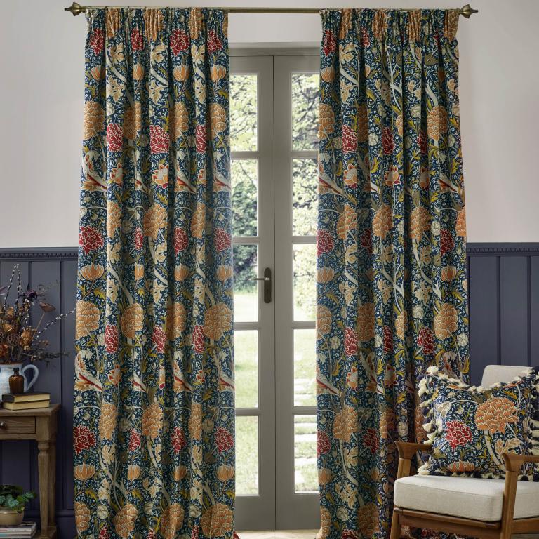 Cray Indigo / Berry Pencil Pleat Curtains - Just Fabrics
