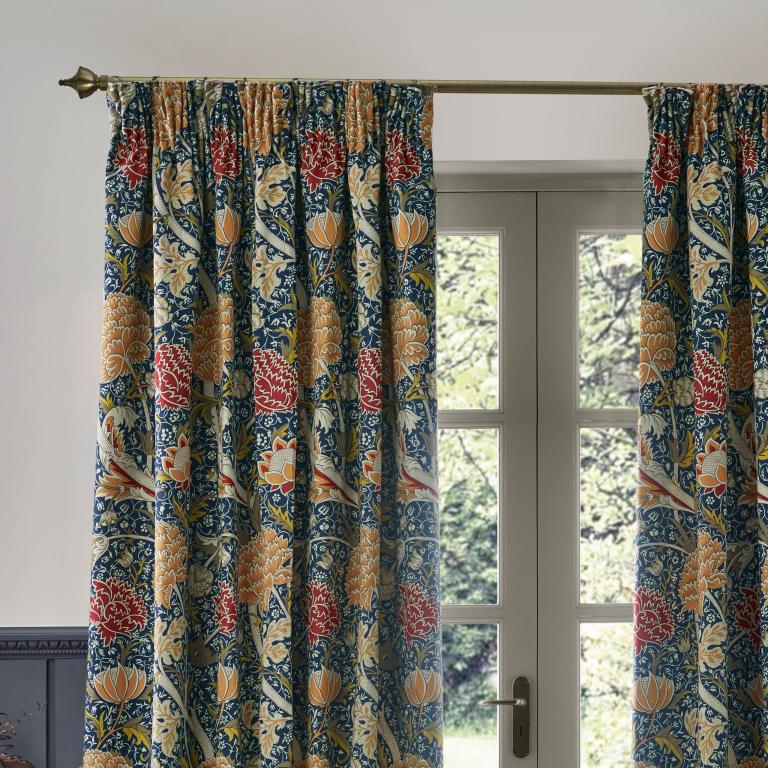 Cray Indigo / Berry Pencil Pleat Curtains - Just Fabrics