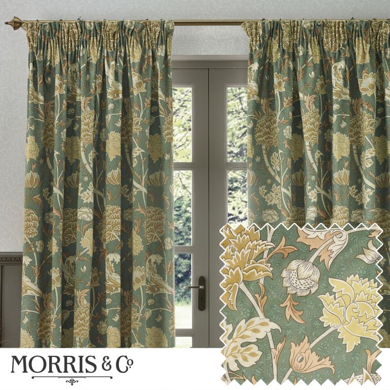 Cray Sage / Sunflower Pencil Pleat Curtains - Just Fabrics