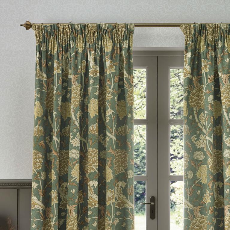 Cray Sage / Sunflower Pencil Pleat Curtains - Just Fabrics