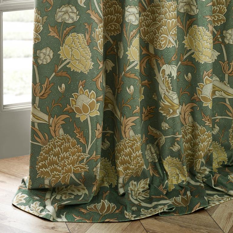 Cray Sage / Sunflower Pencil Pleat Curtains - Just Fabrics