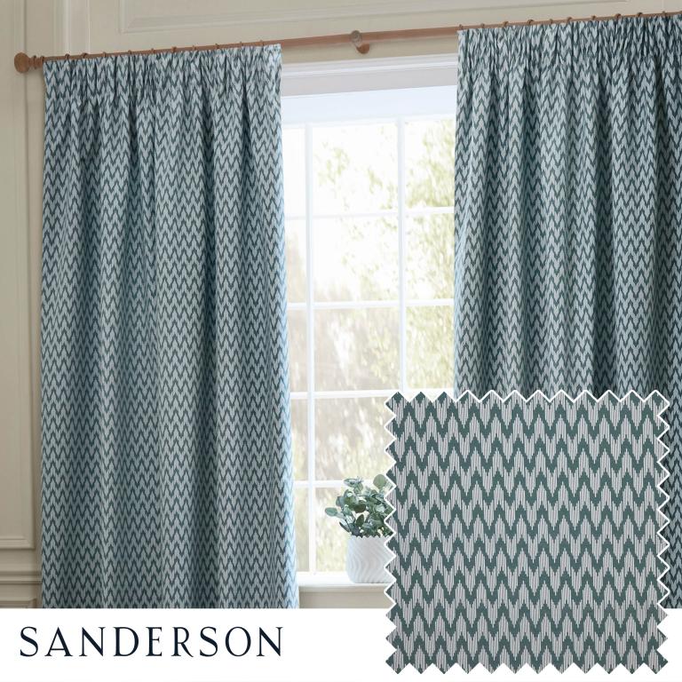 Hutton Blue Pencil Pleat Curtains - Just Fabrics