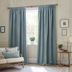 Hutton Blue Pencil Pleat Curtains - Just Fabrics