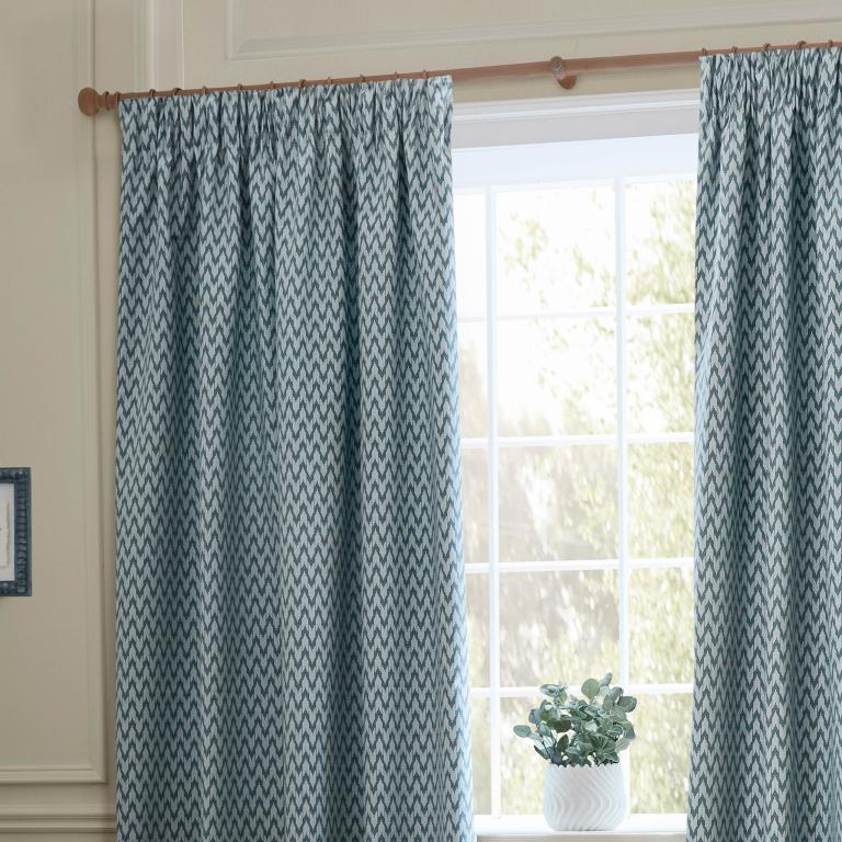 Hutton Blue Pencil Pleat Curtains - Just Fabrics