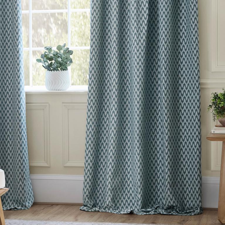 Hutton Blue Pencil Pleat Curtains - Just Fabrics