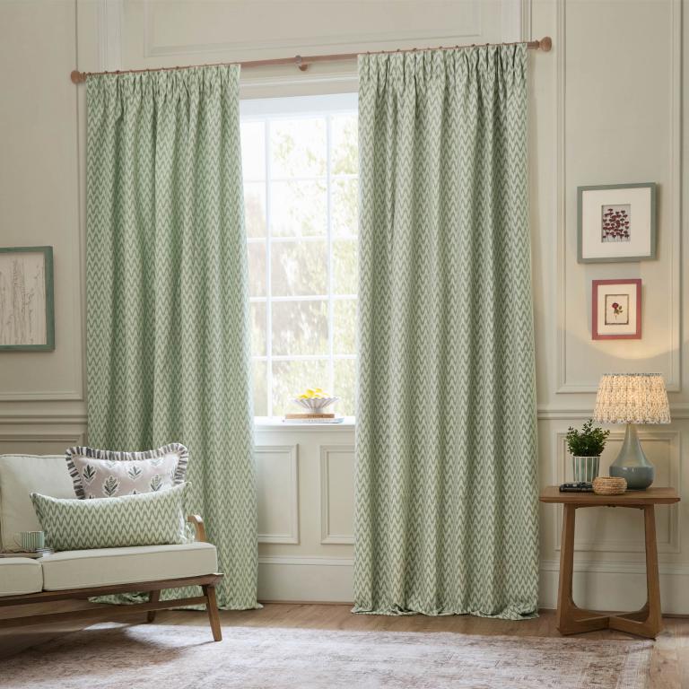 Hutton Sage Pencil Pleat Curtains - Just Fabrics