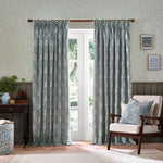 Marigold Indigo Pencil Pleat Curtains - Just Fabrics