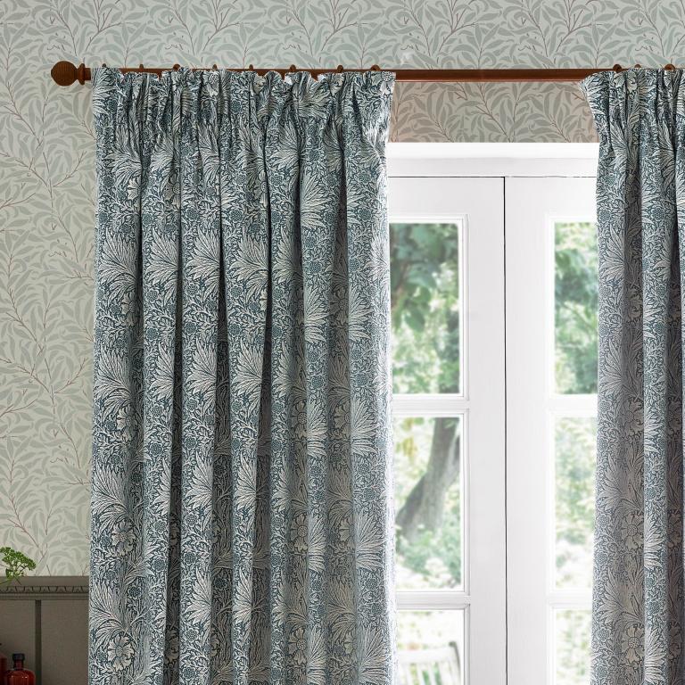 Marigold Indigo Pencil Pleat Curtains - Just Fabrics
