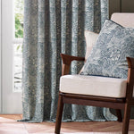 Marigold Indigo Pencil Pleat Curtains - Just Fabrics