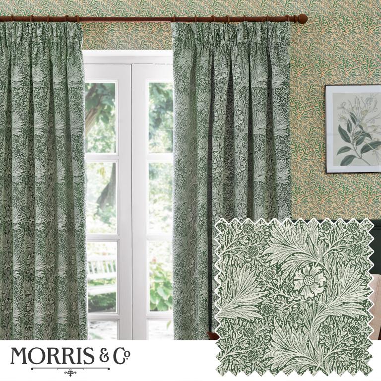 Marigold Leaf Green Pencil Pleat Curtains - Just Fabrics