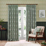 Marigold Leaf Green Pencil Pleat Curtains - Just Fabrics