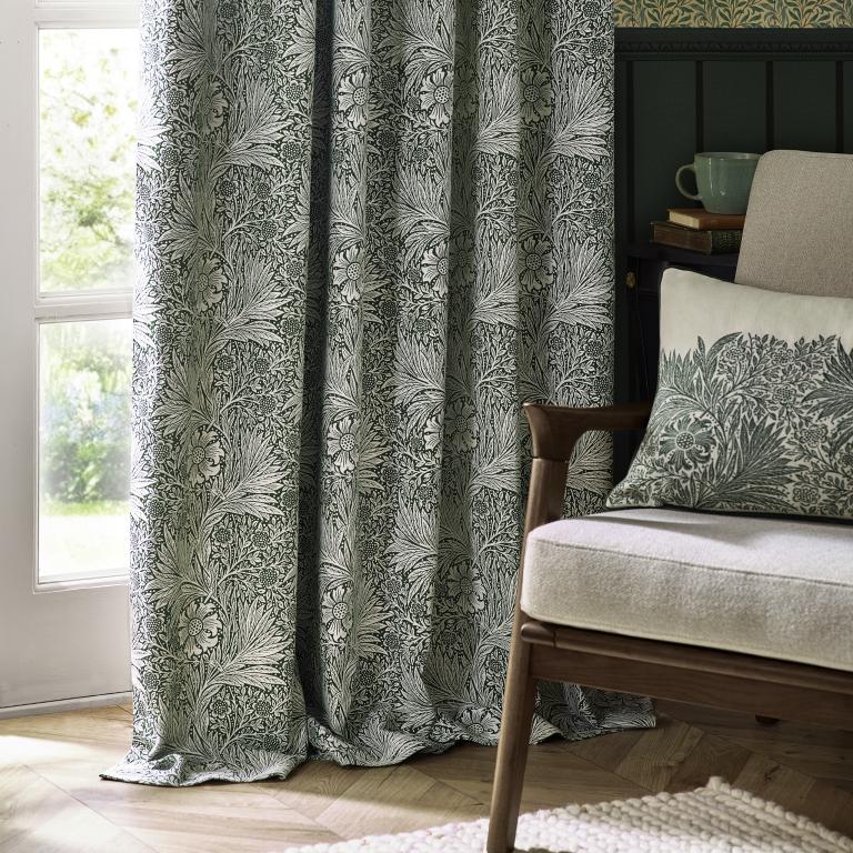 Marigold Leaf Green Pencil Pleat Curtains - Just Fabrics