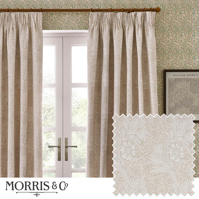 Marigold Stone Pencil Pleat Curtains - Just Fabrics